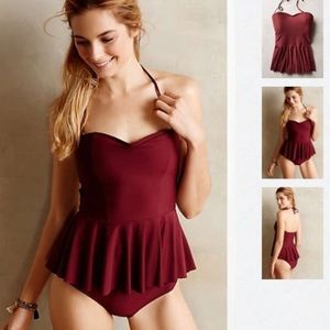 MAROON Mermaid Peplum Tankini Swim Top